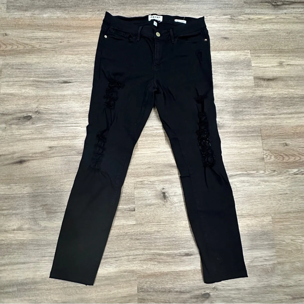 {preloved} Frame Denim Detressed Black Skinny Jeans - Picture 4 of 8
